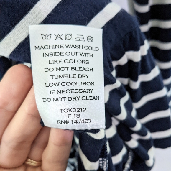 DRAPER JAMES Peplum Sailor 3/4 Sleeve Stripe Navy Blue White Blouse Top Shirt - Picture 7 of 8